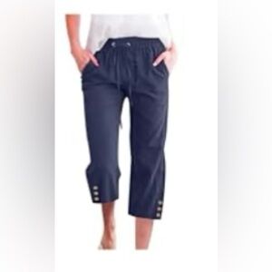 Casual Capris with drawstring - navy blue